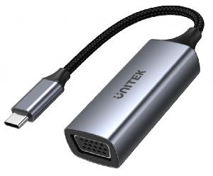  V1413A, UNITEK, Type C Adapter, USB-C to VGA(1080P-60Hz) Adapter Cable, with Briad, Grey & Black.