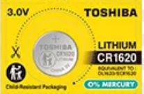  CR1620 CP-5C, TOSHIBA, Battery, 3.0V Lithium.