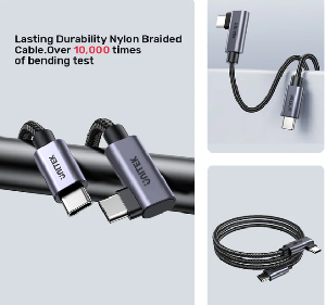  C14123BK-3M, UNITEK, Cable, 3M, 90° L-Shape USB-C Male to Male PD 100W Charging Cable.