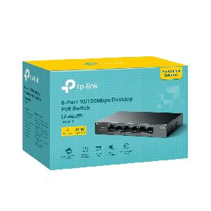 LS106LP, TP-Link, 6-Port 10/100Mbps Desktop Switch with 4-Port PoE, 41 W